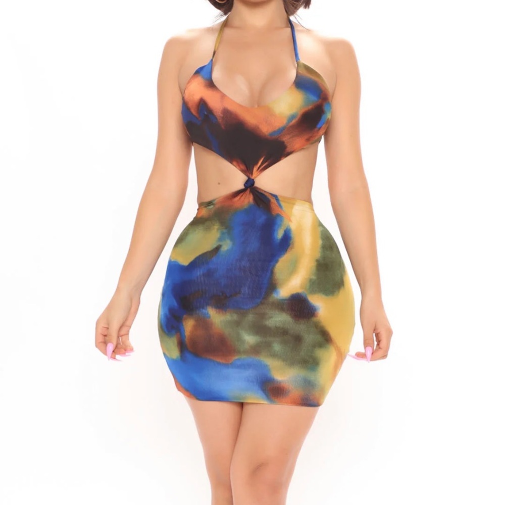 FASHION NOVA multi print cut out mini dress